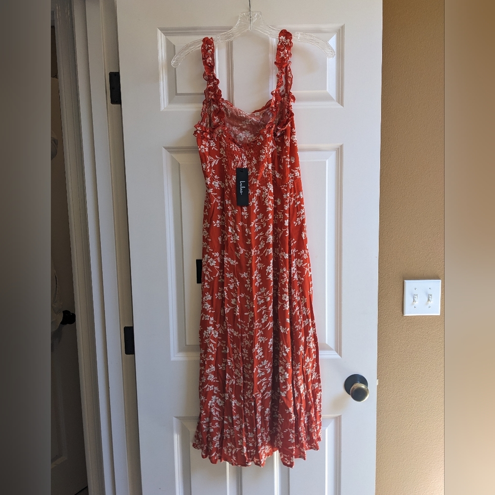 Red Floral Ruffle Midi Dress - Picture 5 of 6